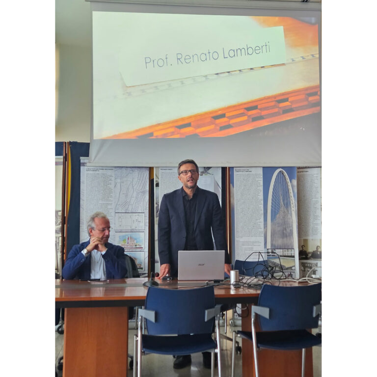 From left, Prof. Francesco Pirozzi, Director of the Department of Civil, Building and Environmental Engineering | DICEA and Prof. Gianluca Dell'Acqua during the commemorative event dedicated to Prof. Renato Lamberti.